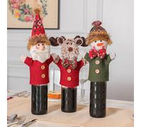 Set of 3 Knitted Wine Bottle Covers with Santa, Reindeer, and Snowman Designs for Holiday Decorations and Festive Table Settings on