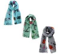 Set of 3 Ladies Lightweight Assorted Colour Love, Happiness, Peace & Heart Print Scarf