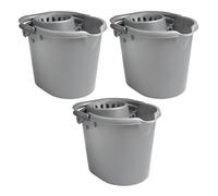 (Set of 3) Large 16L Litre Plastic Mop Bucket Cleaning Bucket with Detachable Wringer Carry Handle & Pouring Lip Bucket For Cleaning Floors School Office Restaurant Shop Commercial Use (Silver)