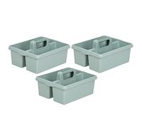 Set of 3 Large Cleaning Caddy With Handles - Plastic Tidy Organiser Tote Tray Basket With Multi Compartment for Cleaners - Utility Carry All for Kitchen Sink Bathroom (Silver Sage)