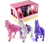 Set Of 3 Large Flocked Magic Unicorn Play Figures in Stable Play Set Toy