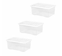 (Set of 3) Large Wham Crystal Clear Strong Plastic Storage Boxes with Lids Stackable Nestable Transparent Storage Container Storage Box With Lid Organizing Box For Home Office Made in UK (45L Litre)