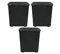 (Set of 3)- Laundry Basket w/Lid, Handles Virgin Plastic Small 45L Litre Laundry Drop All 43 x 27 x 44cm Knit Design Hamper Storage Washing Basket Laundry Supplies Bin Bathroom Bedroom (Black)