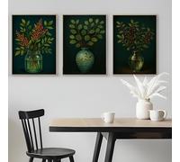 Set of 3 Leaf Floral Arrangements with Vases - A5 A4 A3 Art Posters Wall Art Modern Painting Prints for Home Office or Workspace Interior Decoration (A5 (210x148mm), High-resolution paper)