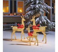 Set Of 3 Led Bow Christmas Deer Family