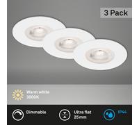 Set of 3 LED Recessed Downlights Bathroom Slim Spotlights IP44 Warm White