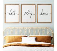 Set of 3 Let's Stay Home Sign 11"x14" Bedroom Wall Decor Above Wed Wall Sign Farmhouse Wall Decor for Home Bedroom And Living Room (11"x14", Brown)