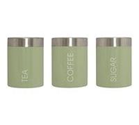 Set Of 3 Liberty Sugar,Coffee,Tea Canisters Made By Pistachio Enamel Material With Steel Lid