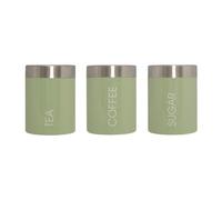 Set Of 3 Liberty Tea Coffee Sugar Enamel Canisters - Pistachio