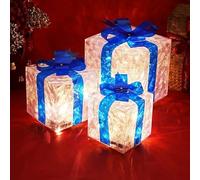 Set of 3 Light Up Present Boxes, Christmas Decorations Christmas Glowing Decoration Gift, Illuminated Present Lights Gift Boxes Christmas Tree Decorations Indoor Xmas Lights Decor (blue)