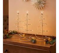 Set of 3 Light Up Spiral Christmas Tree Ornament with 6 Hour Light Output Battery-Operated LED Decoration - Traditional Pre-Lit Table Centrepiece for Festive Indoor Xmas Home Décor