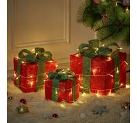 Set of 3 Light-Up Square Christmas Gift Boxes Glitter Presents Decoration