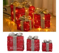 Set of 3 Light-Up Square Christmas Gift Boxes Glitter Presents Decoration