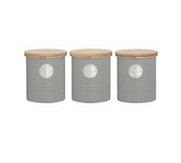 Set Of 3 Living Round Container Tea Coffee And Sugar Kitchen Storage Caddy Canister Jars With Bamboo Lid Airtight Grey