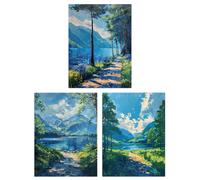 Set of 3 Loch Katrine Scottish Highlands Painting A4 Size Art Prints Artery8 Blue W12 inch x H16 inch