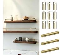 Set of 3 Long Brass Shelf Rails for Shelves Decorative, Anti Fall Gallery/Kitchen Guardrail Bars, Minimalist Round Tube Barrier Rod(Style B,40in/101.6cm)