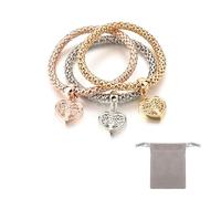 Set Of 3 Love Tree Of Life Bracelets With 1 Light Gray Storage Bag, Crystal Charm Multilayer Bracelet, Adjustable Charm Bracelet, Tree Of Life Stretch Bracelet For Women And Girls