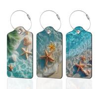 Set of 3 Luggage Tags,Beach Shell Seafood Leather Suitcases Tag Identifiers with Privacy Name Address Labels & Durable Steel Loop for Women Men Travel