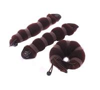 Set of 3 Magic Hair Styling Styler Hot Hair Donut Bun Ring Styler Maker Hair Clip Curler Tools Accessories (1 large+2 small) (Brown)