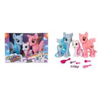 Set Of 3 Magical Unicorns - 2 Large Unicorns, 1 Small Unicorn, Hair Brush And Hair Styling Accessories