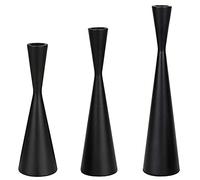 Set of 3 Matte Black Metal Taper Candlesticks Candleholder, Vintage Mid-Century Modern Candlestick Home Farmhouse Cabin Lodge Table Mantel Wedding Centerpiece Candle Holders