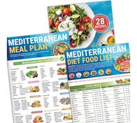 Set of 3 Mediterranean Diet Chart Food List 2026, Mediterranean Meal Planner & 28 Recipes, Foods Guide - Avoid, Serving Size, Net Carbs Calories, For Type 2 Diabetes, Weight Loss, Heart Disease Risk