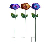 Set of 3 Metal Bee Drinkers - Decorative Bee Bathtub in Flower Shape, 14 x 62.5 cm Colourful Garden Stakes, Drinkers & Butterfly Feeder for Outdoors, Garden & Lawn Decoration