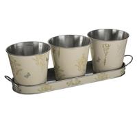 Set of 3 Jardin 0.87L Pot On Oblong Tray Green Stylish Handle Galvanised Steel