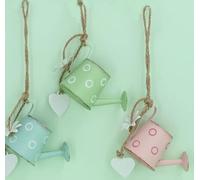 Set of 3 Metal hanging Decorations - Pastel Tin Watering Cans in 3 colours by Gisela Graham