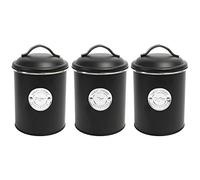 Set of 3 metal storage jars 'Coffee, Tea, Sugar' with lid Ø11,5x17cm black, storage jar, coffee jar, tea box, sugar bowl