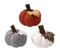 Set of 3 Mini Knit Pumpkins - Handmade Crochet Autumn Decor for Halloween & Thanksgiving, Boho Farmhouse Bowl Fillers, Shelf & Tabletop Display, Rustic Home Accessories