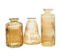 Set of 3 Mini Small Glass Bud Vases AMBER Flowers Stems Vintage Wedding Table