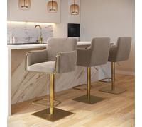 Set of 3 Mink Velvet Adjustable Swivel Bar Stools with Gold Base - Sonny
