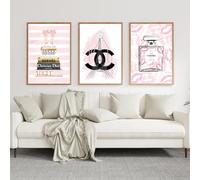 Set of 3 - Mixed Brands No5 Perfume Prints, Pink Fashion Wall Art Posters Designer Bag Shoes Book Makeup Poster Gallery Art Picture Home Decor- A3, A4 frame options (A4 - Set of 3 - Print only)