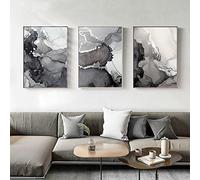 Set of 3 Modern Black Grey Silver Abstract Artwork Wall Art Prints Canvas Painting Poster Picture for Living Room Home Aesthetic Decoration-50 * 70cm/20 * 27inch (Unframed)