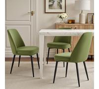 Set of 3 Modern Green Velvet Dining Chairs | Armless Kitchen Seating with 10cm Thick Cushions Silk-Cotton Fabric & Sturdy Metal Legs for Elegant Dining Rooms