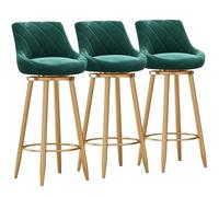 Set of 3 Modern Velvet Bar Stools Swivel Counter Height Chairs with Upholstered Backrest and Gold Metal Footrest for Kitchen Island Dining Room