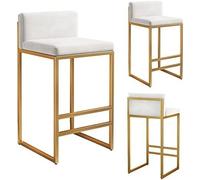 Set of 3 Modern Velvet Bar Stools with Backrest and Footrest Counter Height for Kitchen Island Stylish White & Gold Legs 75cm Perfect for Home Pub