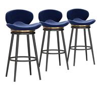Set of 3 Modern Velvet Swivel Barstools 29.5'' High Upholstered Padded Chairs with Back & Metal Footrest for Kitchen Island Pub & Coffee Shop Furniture