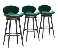 Set of 3 Modern Velvet Swivel Barstools Upholstered Padded Chairs with Back & Metal Footrest 29.5'' Counter Height for Kitchen Island Pub & Coffee Shop