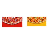 Set of 3 Money Envelopes Shagun Lifafa Handmade Fabric Indian Traditional Diwali Gifts Gifting Brocade Money Cash Gift Envelope Wedding Housewarming Card tip Fancy Money Holder Bag(Size-8"x4")(Red)