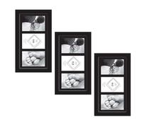 Set of 3 Multi Aperture Photo Frame 4x6 BLACK, Hold 3 Photos 10x15cm, Horizontal/Vertical Display Multiple Collage Picture Frames Solid Wood with Glass Front Triple Picture Frame for Wall Decoration