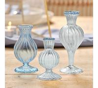 Set of 3 Multicolored Glass Bud Vases with Contrasting Lips - Peach, Blue, and Yellow, Perfect for Wedding Table Décor