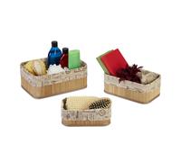Set of 3 Natural Bamboo Storage Box Baskets Organisation Shelf Tidy Bathroom