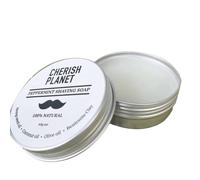 Set of 3 Natural Shaving Soaps with Hemp Seed Oil, Coconut Oil, Olive Oil & Bentonite Clay - Peppermint Scent - Reusable Metal Tin - 60g Each