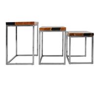 Set of 3 Natural Teak Wood Nesting Tables,Sturdy Handcrafted End Tables,Luxe Black Two-Toned Bedside Tables Interiors by Premier Silver One Size