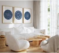 Set of 3 Navy Blue Wall Art Abstract Prints Indigo Prints Living Room Art Geometric Circle Tribal Print Decor 70x90cmx3 framework