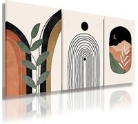 Set of 3 No Framed Boho Wall Art - Mid Century Modern Canvas Prints: Sun Moon Leaf Mountain, Neutral Abstract Geometric for Bedroom, Bathroom, Living Room, Office 16x24inch