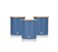 Set of 3 Nordic Tea Coffee Sugar Canisters in Blue blue