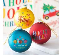 Set Of 3 Nostalgic Christmas Glass Baubles - Holly Jolly, Noel, Merry